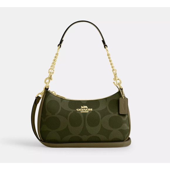 Coach Teri Mini Crossbody Bag CCE42 suede/Qb/Army Green - Picture 1 of 11